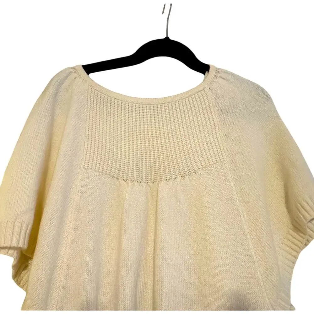 Anthropologie Womens Cream Knit Batwing Sweater Short Sleeve Sz L Italy